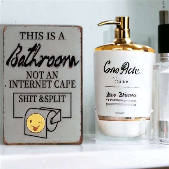 Vintage Tin Sign | This Is A Bathroom Not An Internet Cafe Shit & Split 8x12" - Picture 6 of 8